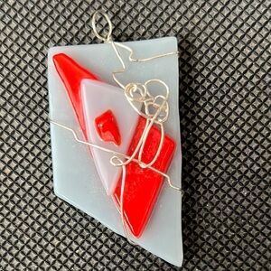 Red and Grey Silver Wire-Wrapped Pendant